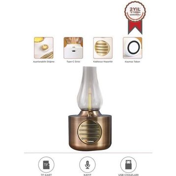 Torima D53 Bakır Altın Vintage Gaz Lambası Taşınabilir Bluetooth Speaker