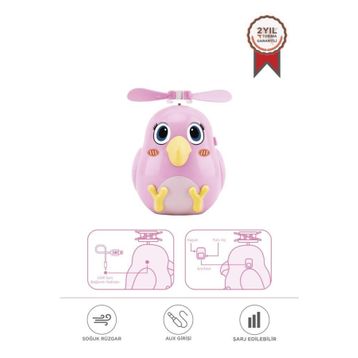 Torima F-31 Pembe Sevimli Kuş Figürlü El Tipi Mini Fan Vantilatör