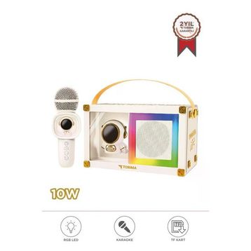 Torima KIDMIC-06 Beyaz RGB Astronot Figürlü Mikrofonlu Karaoke Bluetooth Hoparlör