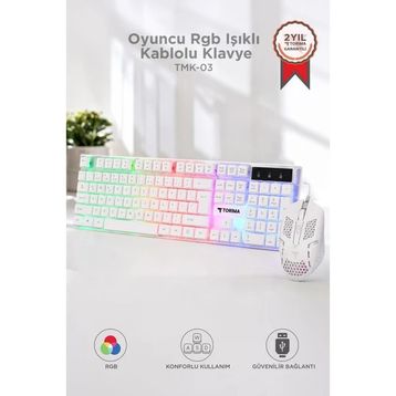 Torima TMK-03 Beyaz RGB Kablolu Gaming Klavye Mouse Seti