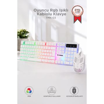 Torima TMK-03 Beyaz RGB Kablolu Gaming Klavye Mouse Seti
