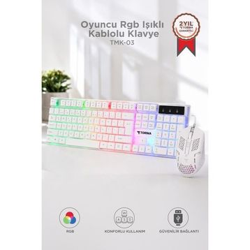Torima TMK-03 Beyaz RGB Kablolu Gaming Klavye Mouse Seti