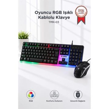 Torima TMK-03 Siyah RGB Kablolu Gaming Klavye Mouse Seti
