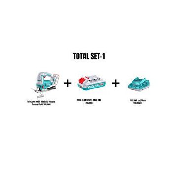 Total Li-on Akülü Kömürsüz Dekupaj Testere TJSLI1008 + Lı-Ion Batarya 20V 2 Ah TFBLI2001 + Akü Şarj Cihazı TFCLI2001E Total Set-1