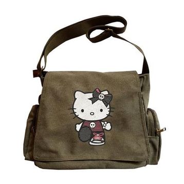 Touz Moda Hello Kitty Goth Baskılı Yeşil Unisex Postacı Çantası