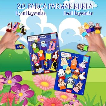 Tox Evcil Hayvanlar ve Uçan Hayvanlar T772 T222 2 Set 20 Parça Parmak Kukla