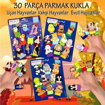 Tox Evcil Vahşi ve Uçan Hayvanlar T772 T782 T222 3 Set 30 Parça Parmak Kukla