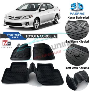 Toyota Corolla 2007-2013 Siyah 3D Havuzlu Paspas
