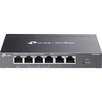 TP-Link Omada DS106QPP 4 Port Gigabit+2 Port Gigabit Uplink 64W 250 mt PoE Metal Kasa Switch