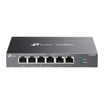 TP-Link Omada DS106QPP 4 Port Gigabit+2 Port Gigabit Uplink 64W 250 mt PoE Metal Kasa Switch