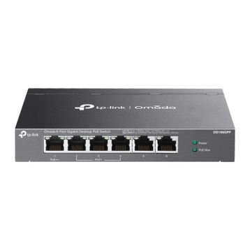 TP-Link Omada DS106QPP 4 Port Gigabit+2 Port Gigabit Uplink 64W 250 mt PoE Metal Kasa Switch
