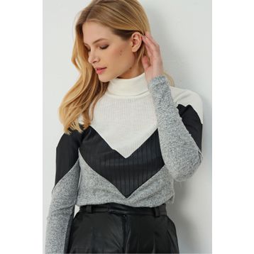 Trend: Alaçatı Stili ALC-016-173-yn Siyah-beyaz Yumoş Garnili Bluz