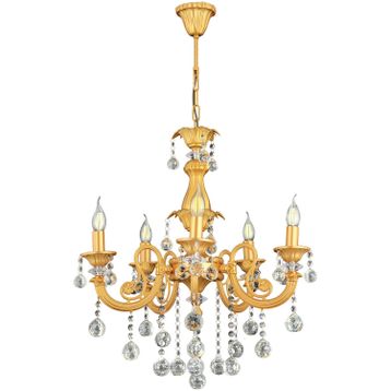 Trendylight Sultan Sarı 5 Kollu Kristal Taşlı Avize