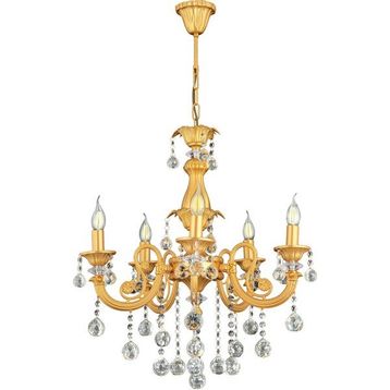 Trendylight Sultan Sarı 5 Kollu Kristal Taşlı Avize