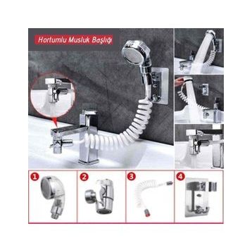 Trendypazar 2'in 1 Spiral Hortumlu Ayarlanabilir Hareketli Banyo Mutfak Lavabo Musluk Duş Başlığı