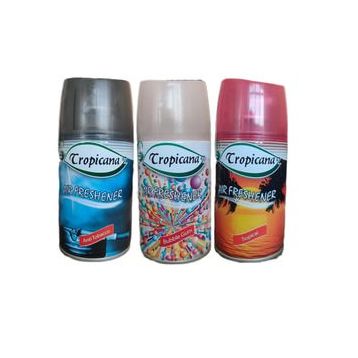 Tropicana Air Freshener Anti Tobacco 260 ml + Bubble Gum 260 ml + Tropikal 260 ml Otomatik Makine Yedek Parfüm Spreyi Oda Kokusu