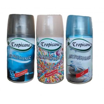 Tropicana Air Freshener Anti Tobacco 260 ml + Bubble Gum 260 ml + Tropikal 260 ml Otomatik Makine Yedek Parfüm Spreyi Oda Kokusu