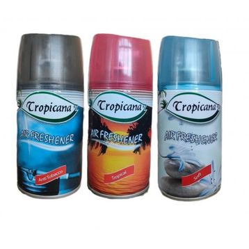 Tropicana Air Freshener Anti Tobacco 260 ml + Tropikal 260 ml + Soft 260 ml Otomatik Makine Yedek Parfüm Spreyi Oda Kokusu