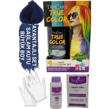 Trucare Truecolor Mavi Saç Açıcı ve Eldivenli Saç Boyası Seti