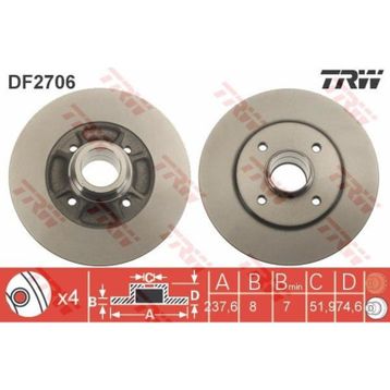 TRW DF2706 Ayna Arka Fren Diski