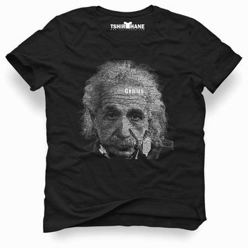 Tshirthane Albert Einstein Tipografi Siyah Erkek T-shirt