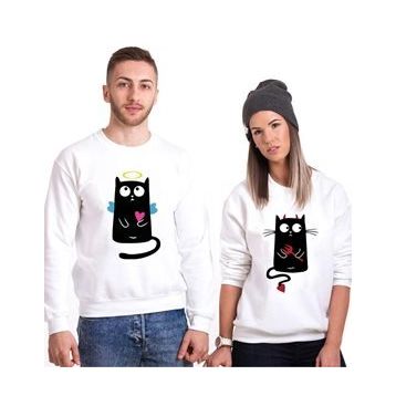 Tshirthane Angel Cat Devil Cat Sevgili Kombinleri Sweatshirt