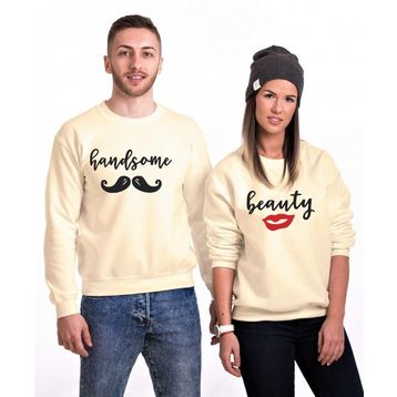 Tshirthane Handsome Beauty Krem 2'li Sevgili Sweatshirt