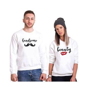 Tshirthane Handsome Beauty Krem 2'li Sevgili Sweatshirt