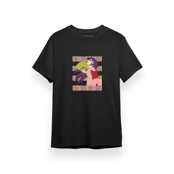 Tshirthane P17203S5261 Monogatari Anime Hitagi Senjougahara Lettern Poster Siyah Kısa Kol Erkek T-shirt