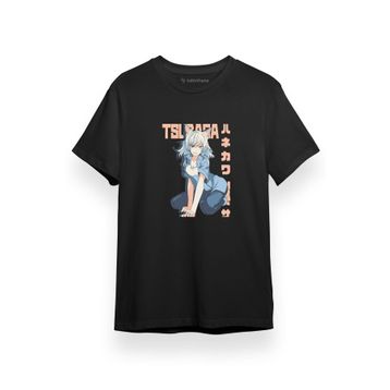 Tshirthane P17326S7659 Monogatari Anime Hanekawa Tsubasa Poster Siyah Kısa Kol Erkek T-shirt