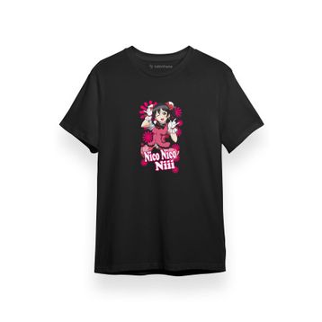 Tshirthane P17330S4354 Love Live Anime Nico Nico Pink Poster Siyah Kısa Kol Erkek T-shirt
