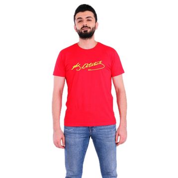Tshirthane P18107S1208 Sarı Lacivert Atatürk İmza Kısa Kol Sarı Slim Fit Erkek T-shirt