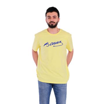 Tshirthane P18107S1208 Sarı Lacivert Atatürk İmza Kısa Kol Sarı Slim Fit Erkek T-shirt