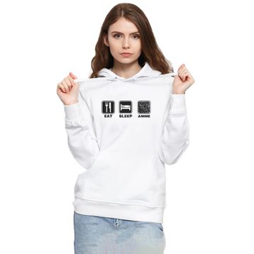 Tshirthane P18802S9265 Eat Sleep Anime 3ip Kapüşonlu Kadın Beyaz Sweatshirt