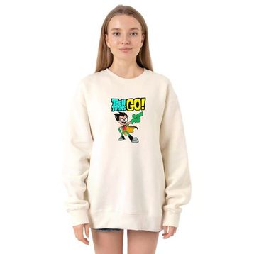Tshirthane P19724S9062 Teen Titans Go Robin Ekru 2ip Kadın Sweatshirt