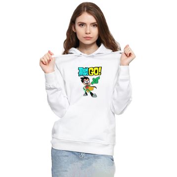 Tshirthane P19728S4281 Teen Titans Go Robin Beyaz 3ip Kapüşonlu Kadın Sweatshirt