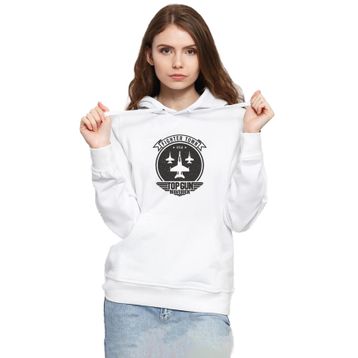 Tshirthane P19934S8474 Top Gun Maverick Fighter Town Beyaz 3ip Kapüşonlu Kadın Sweatshirt