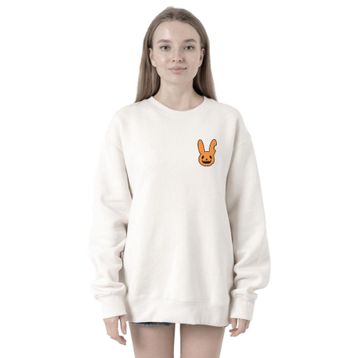 Tshirthane P20167S4390 Bad Bunny Halloween Beyaz Kadın Kapüşonlu Sweatshirt