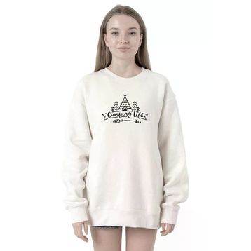 Tshirthane P20357S7816 Camping Life Beyaz Kadın Kapüşonlu Sweatshirt