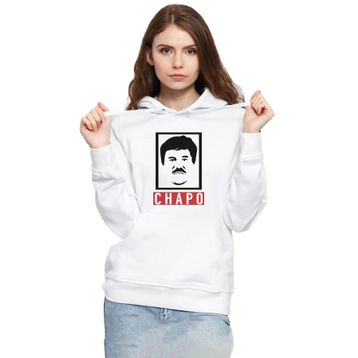 Tshirthane P21000S9661 El Chapo Gangster Swagger 3ip Kapüşonlu Kadın Beyaz Sweatshirt