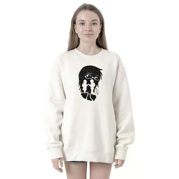 Tshirthane P21023S6318 Erased Anime Black White Silhoette 2ip Kadın Beyaz Sweatshirt