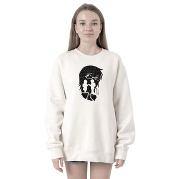 Tshirthane P21023S6318 Erased Anime Black White Silhoette 2ip Kadın Beyaz Sweatshirt