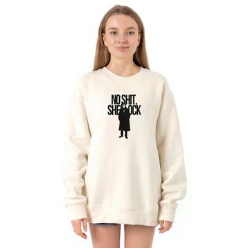 Tshirthane P22933S4497 Sherlock No Shit Sherlock Ekru 2ip Kadın Sweatshirt