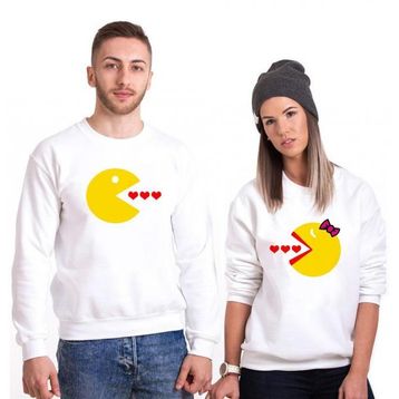 Tshirthane Pacman Kalp 2'li Sevgili Sweatshirt