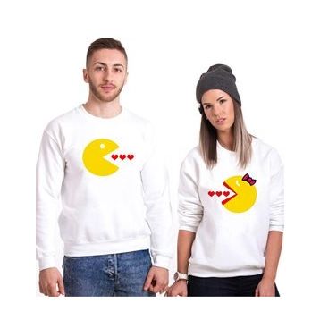Tshirthane Pacman Kalp 2'li Sevgili Sweatshirt
