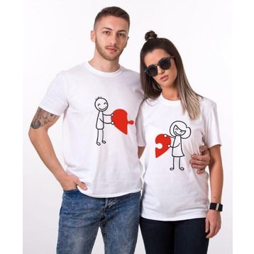 Tshirthane Puzzle Heart 2'li Sevgili T-shirt