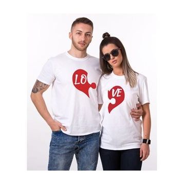 Tshirthane Puzzle Kalp Lo Ve 2'li Sevgili T-shirt