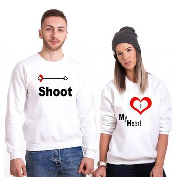 Tshirthane Shoot My Heart 2'li Sevgili Sweatshirt