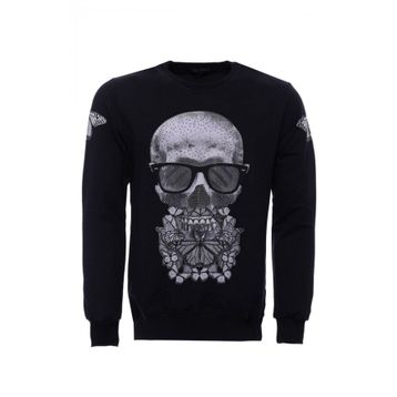 Tshirthane Siyah Bisiklet Yaka Baskılı Sweatshirt