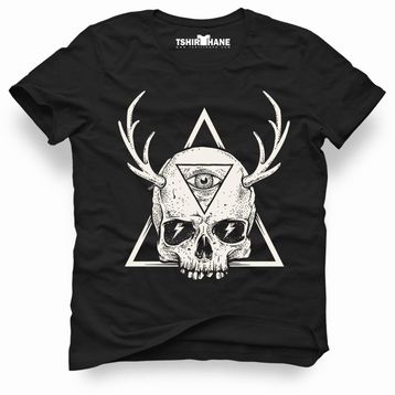 Tshirthane Skull Triangle Geyik Siyah Erkek Tshirt
